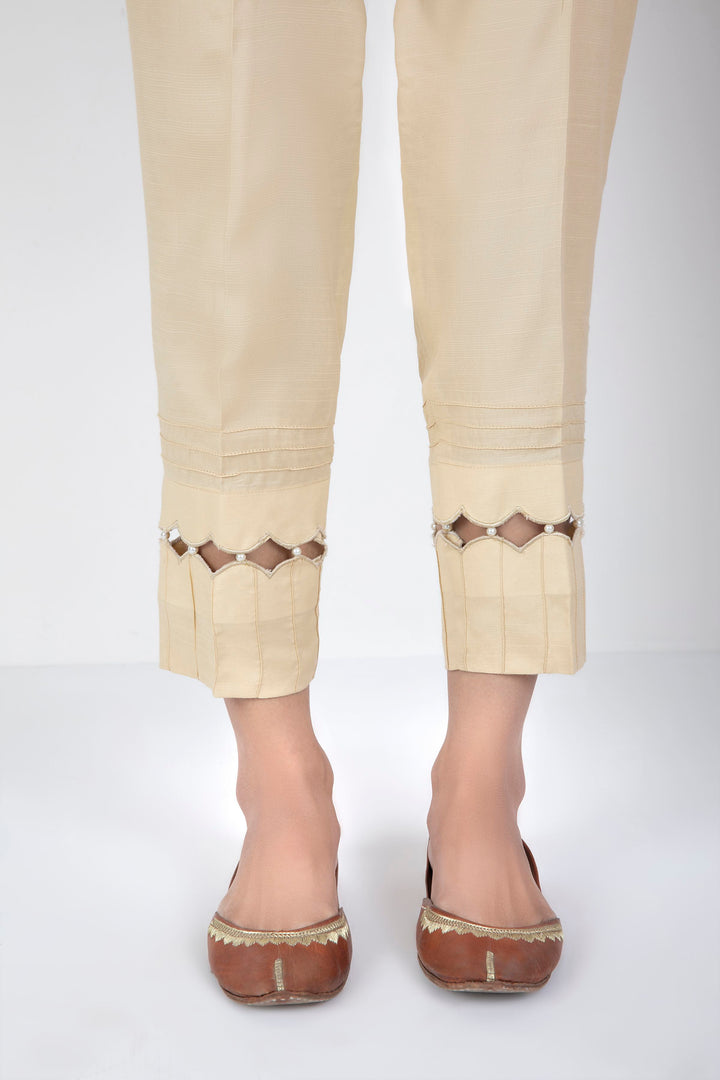 Beige Silk Cigarette Pants