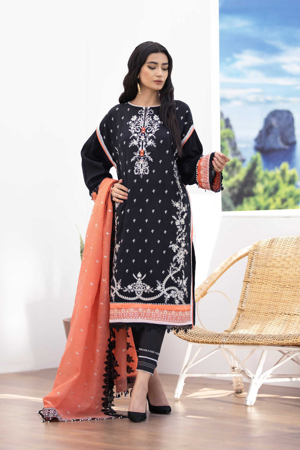 Woman Unstitched Dyed Embroidered 3 Piece Dobby Black 