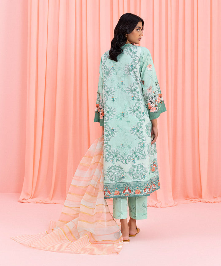 Womens Eid Pret Green Embroidered Cotton Satin Three Piece Suit