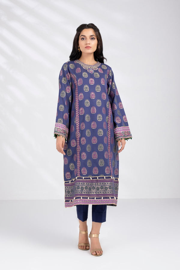 Ready To Wear Woman Front With Embroidered Kurta Textured Yarn Dyed Jacquard Purple 