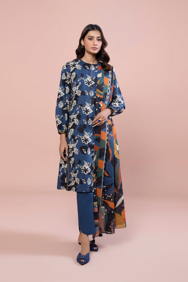 Womens Unstitched Day to Day 3 Piece - Printed Lawn Suit