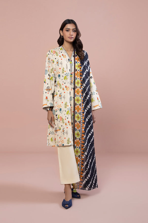 Womens Unstitched Day to Day 3 Piece - Printed Lawn Suit